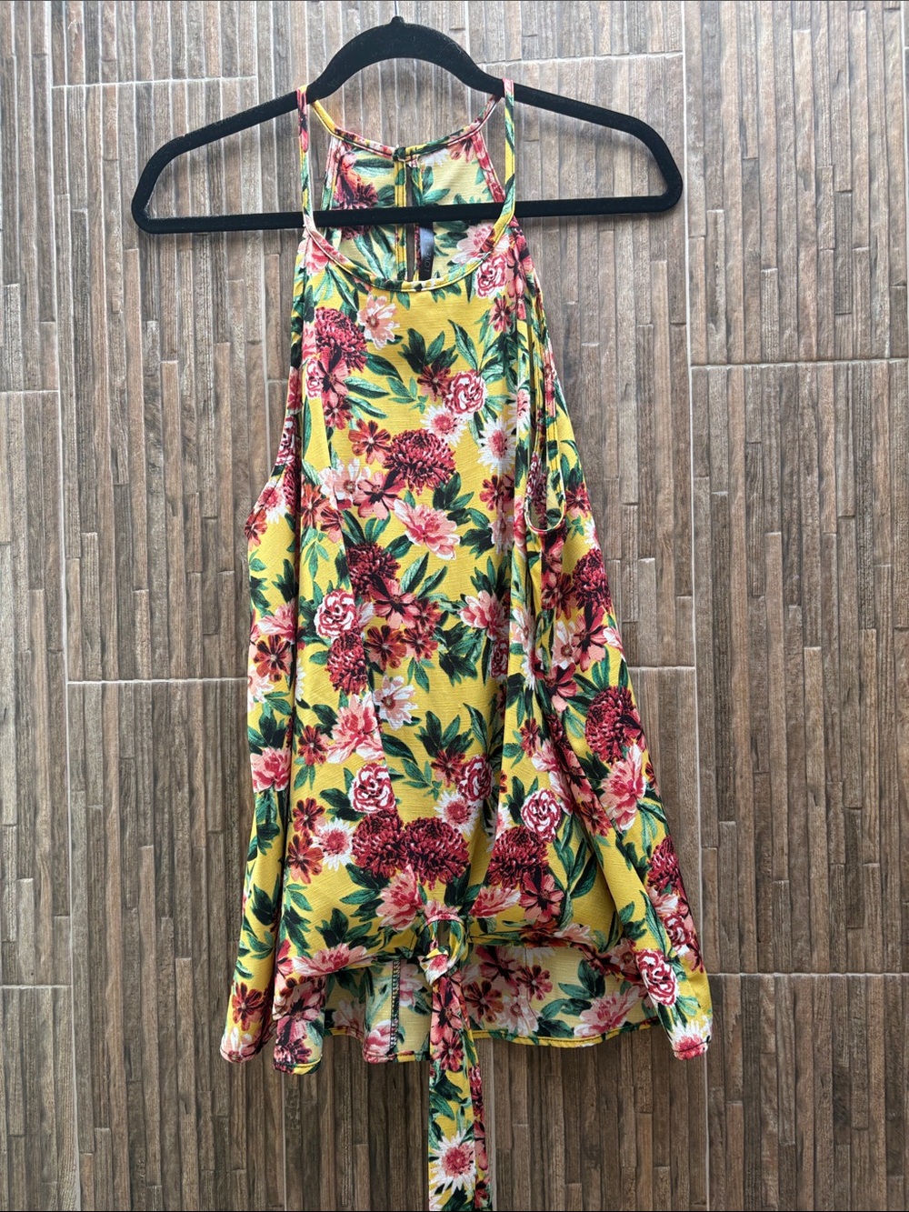 Yellow Floral Halter Tie-Back Tank Top